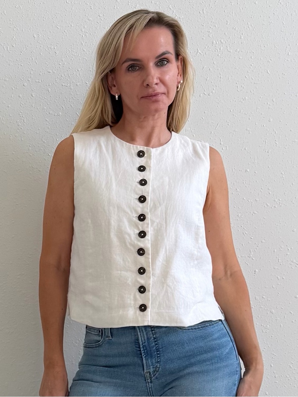 Madewell NWT Button-Front 100% Linen Shell Top Ivory Size 2